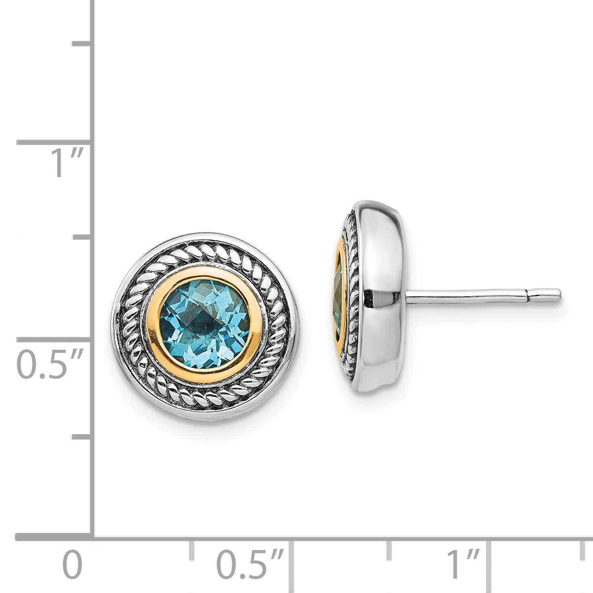 Sophia Jewelers Sterling Silver 14K Gold Blue Topaz Antiqued Earrings