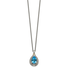 Shey Couture Sterling Silver with 14K Accent 18 Inch Antiqued Diamond and Pear Shaped Blue Topaz Necklace