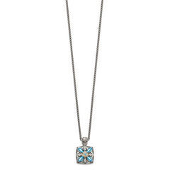 Shey Couture Sterling Silver with 14K Accent 18 Inch Antiqued Diamond and Marquise Blue Topaz Necklace