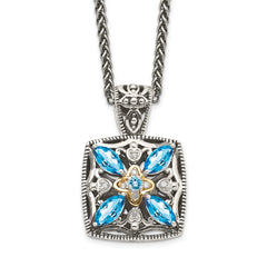 Shey Couture Sterling Silver with 14K Accent 18 Inch Antiqued Diamond and Marquise Blue Topaz Necklace