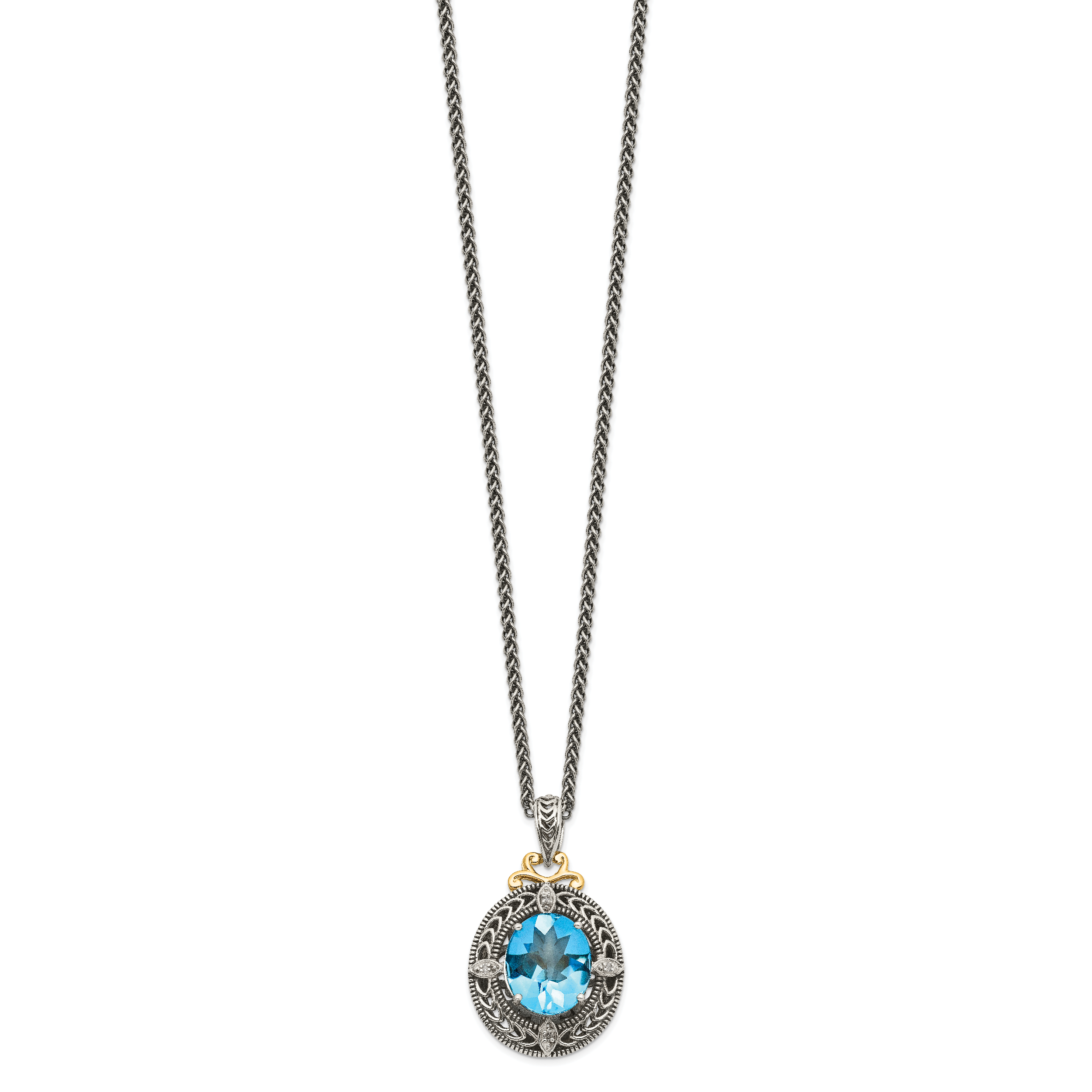 Shey Couture Sterling Silver with 14K Accent 18 Inch Antiqued Diamond and Oval Blue Topaz Necklace Secondary image