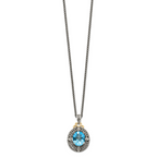 Shey Couture Sterling Silver with 14K Accent 18 Inch Antiqued Diamond and Oval Blue Topaz Necklace