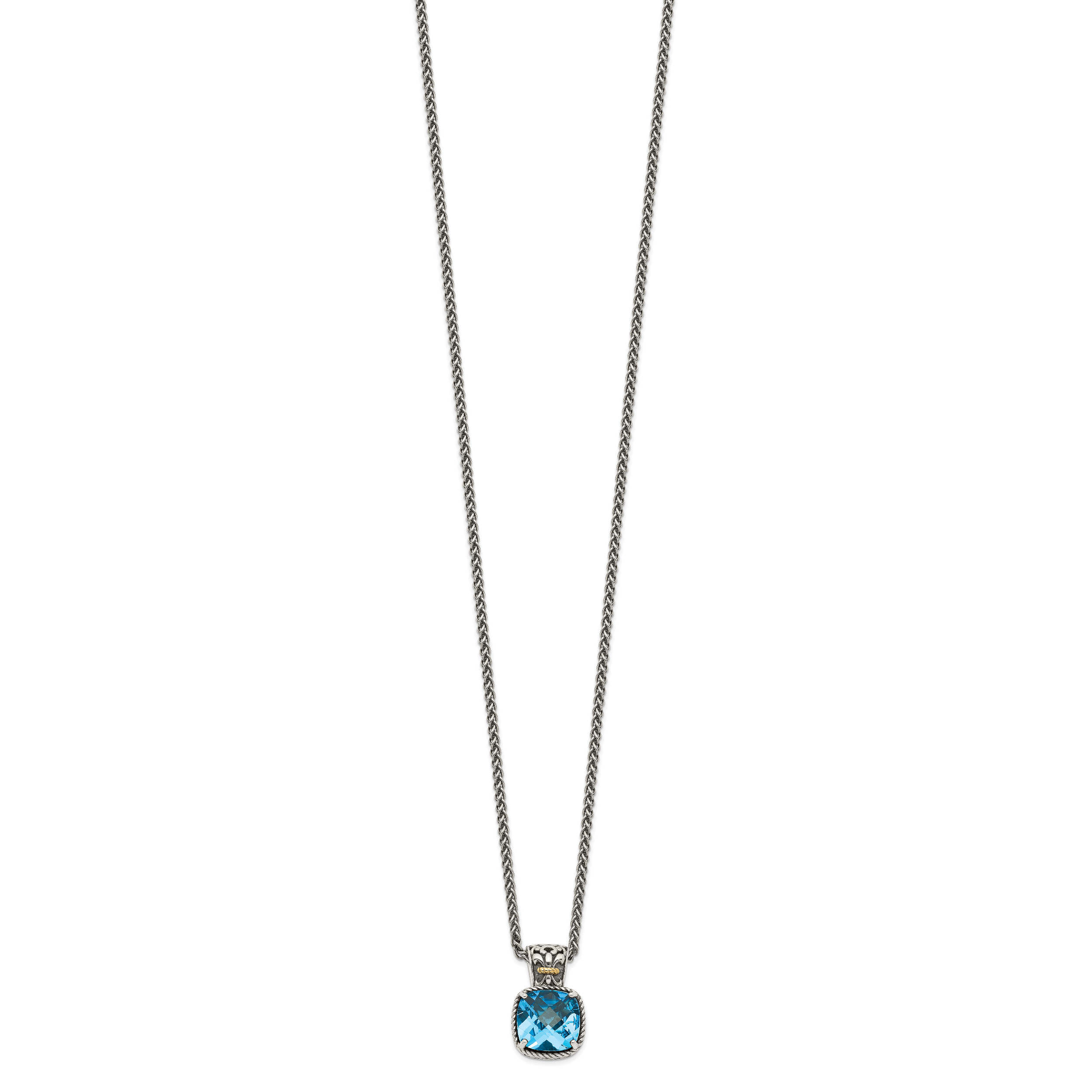 Shey Couture Sterling Silver with 14K Accent 18 Inch Antiqued Cushion Blue Topaz Necklace Secondary image