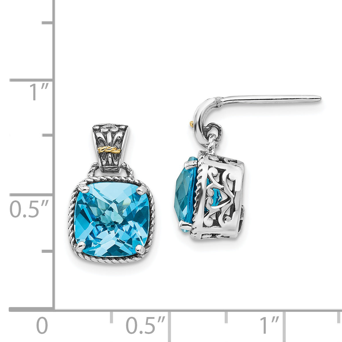 Sophia Jewelers Sterling Silver & 14K Gold Blue Topaz Dangle Earrings