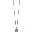 Shey Couture Sterling Silver with 14K Accent 18 Inch Antiqued Diamond and Cushion Blue Topaz Necklace
