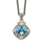 Shey Couture Sterling Silver with 14K Accent 18 Inch Antiqued Diamond and Cushion Blue Topaz Necklace