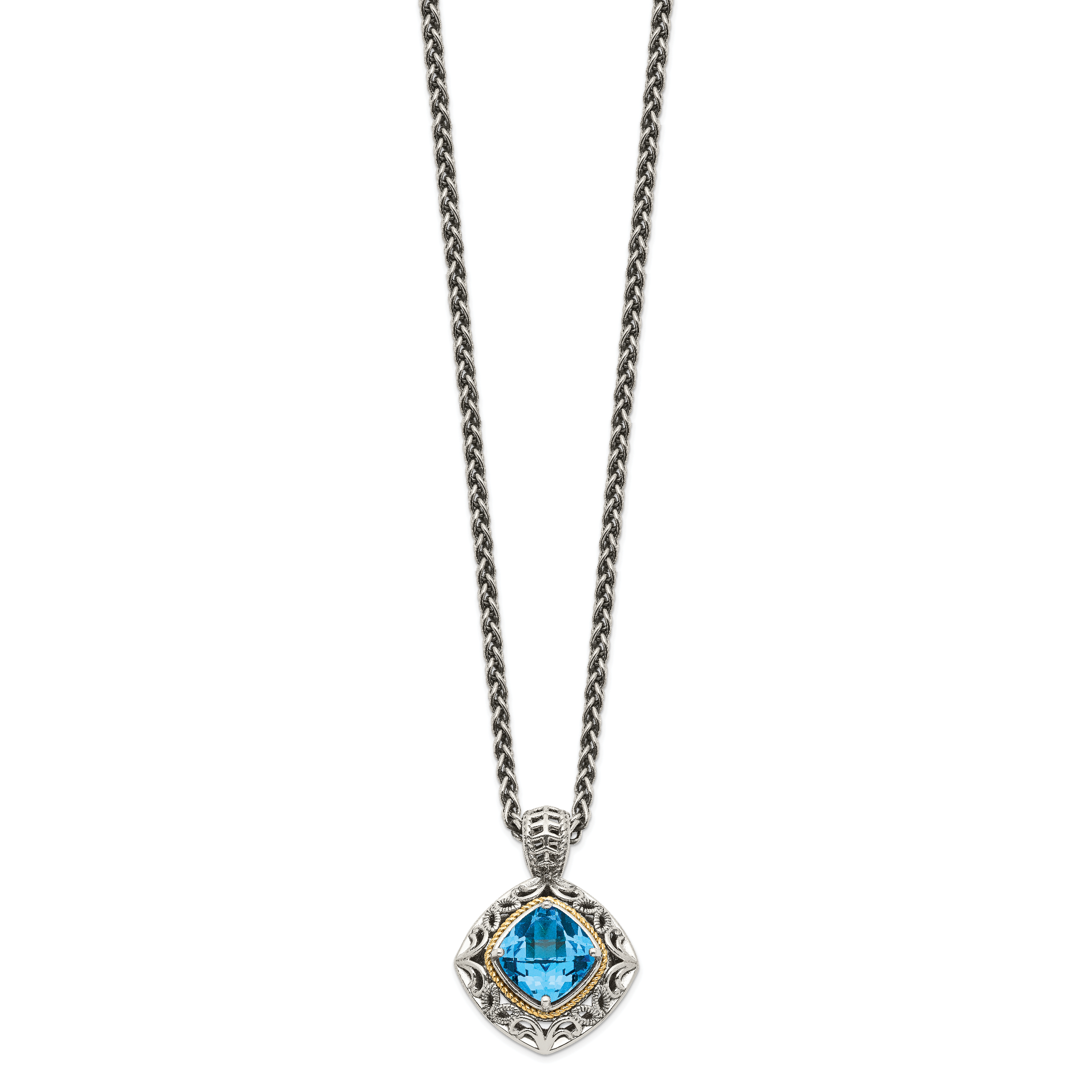 Shey Couture Sterling Silver with 14K Accent 18 Inch Antiqued Cushion Blue Topaz Necklace Secondary image