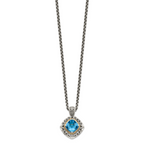 Shey Couture Sterling Silver with 14K Accent 18 Inch Antiqued Cushion Blue Topaz Necklace