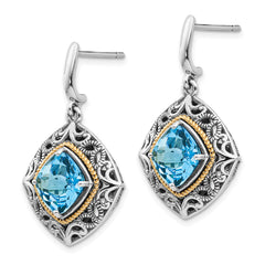 Shey Couture Sterling Silver 14K Gold Blue Topaz Dangle Earrings
