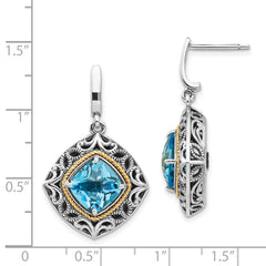 Shey Couture Sterling Silver 14K Gold Blue Topaz Dangle Earrings