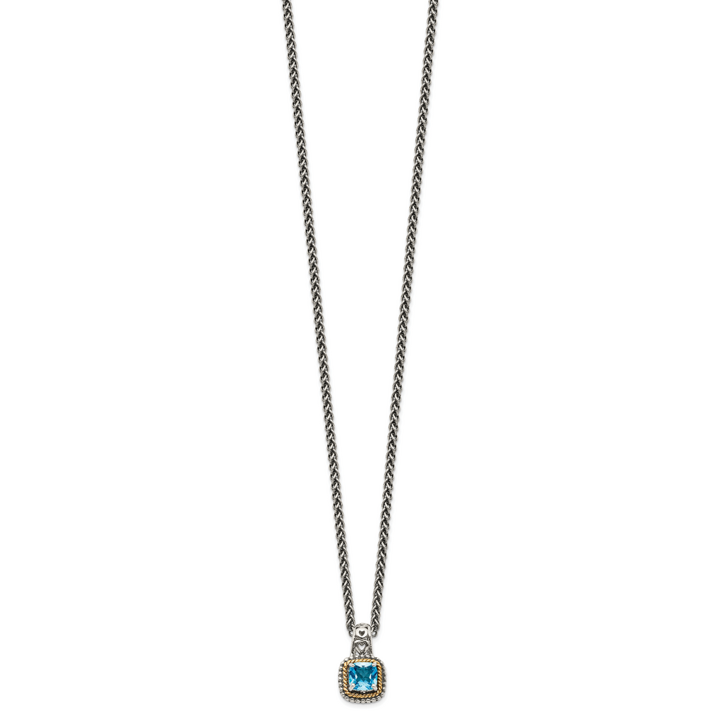 Shey Couture Sterling Silver with 14K Accent 18 Inch Antiqued Cushion Blue Topaz Necklace