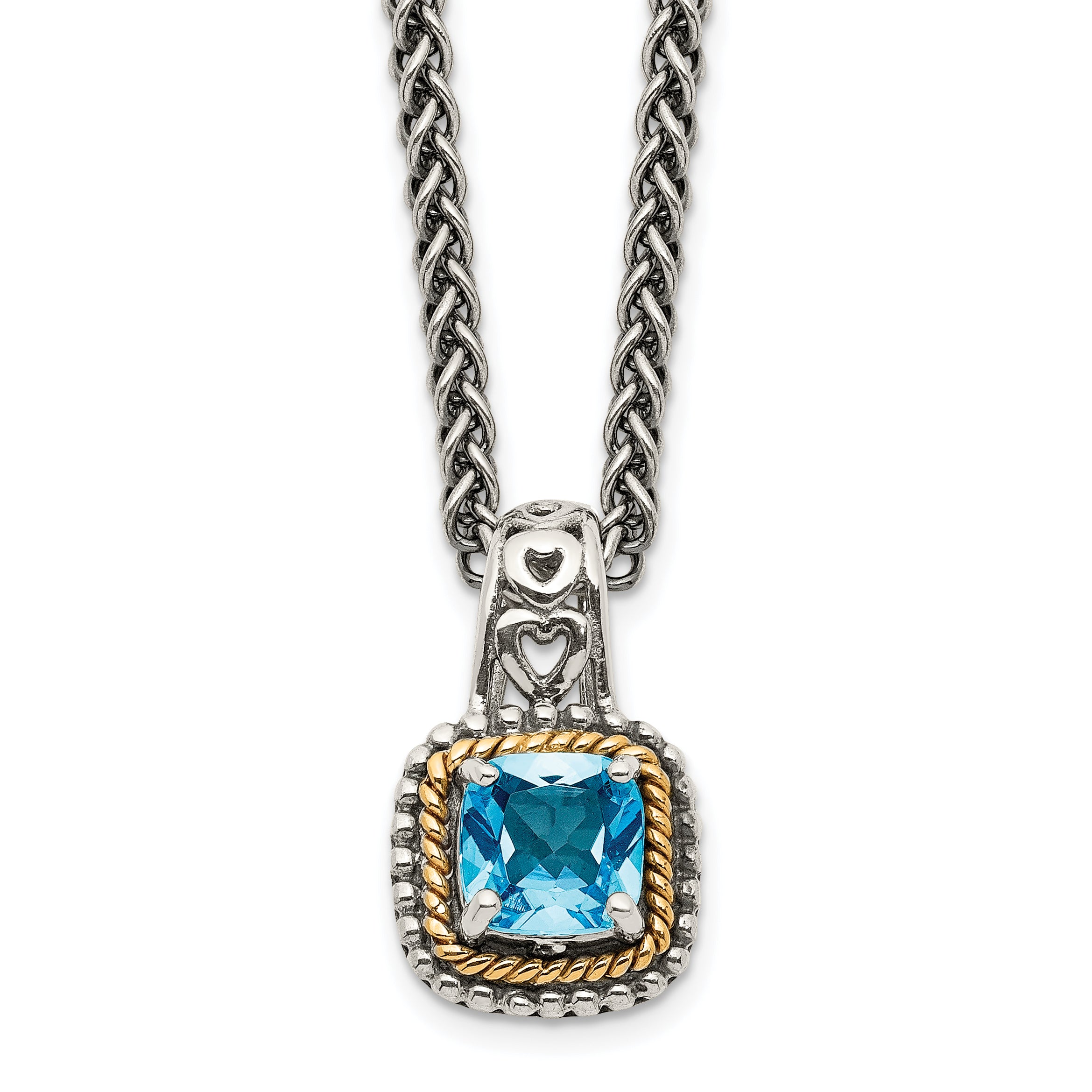 Shey Couture Sterling Silver with 14K Accent 18 Inch Antiqued Cushion Blue Topaz Necklace Main image