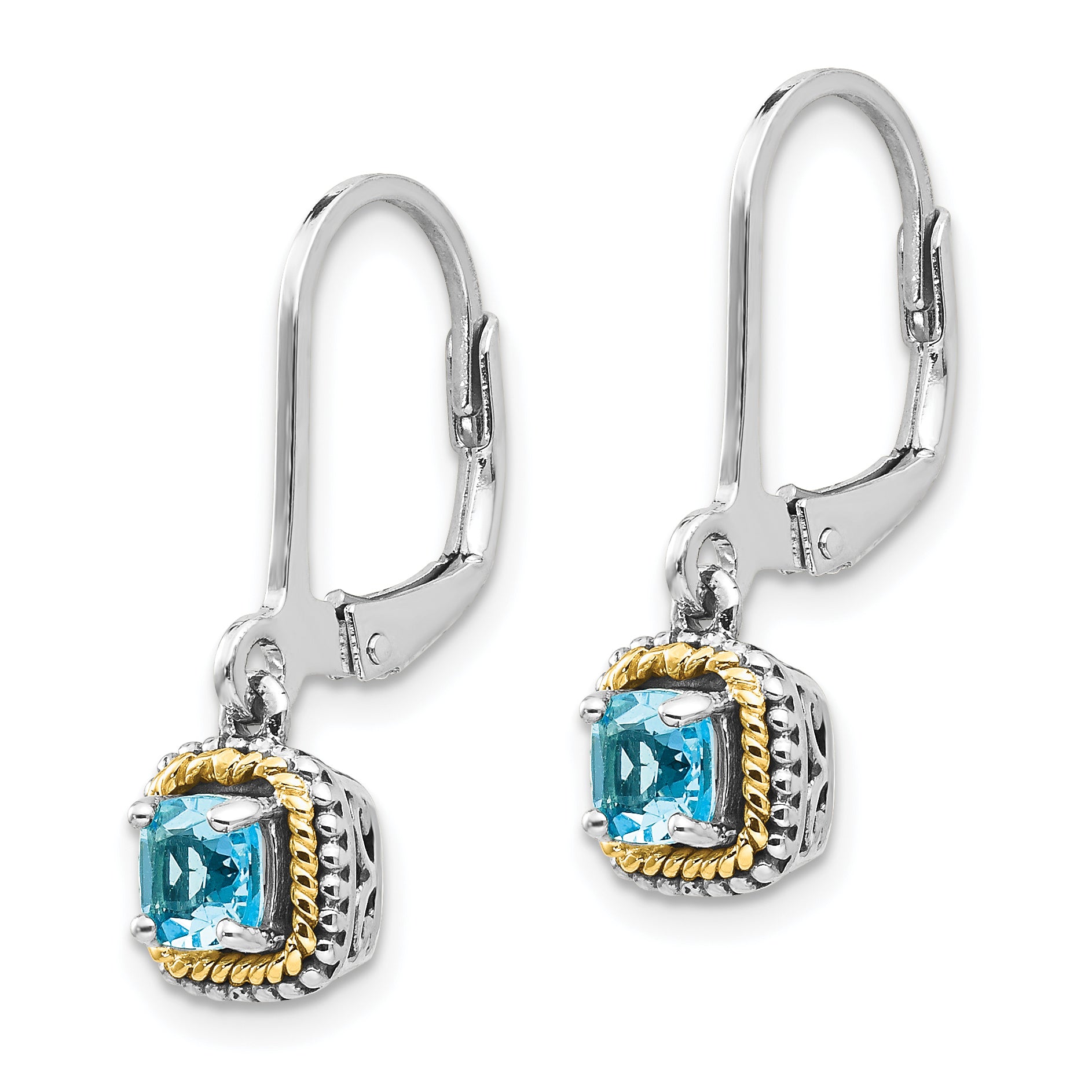 Sophia Jewelers Sterling Silver 14K Gold Blue Topaz Dangle Earrings Secondary image