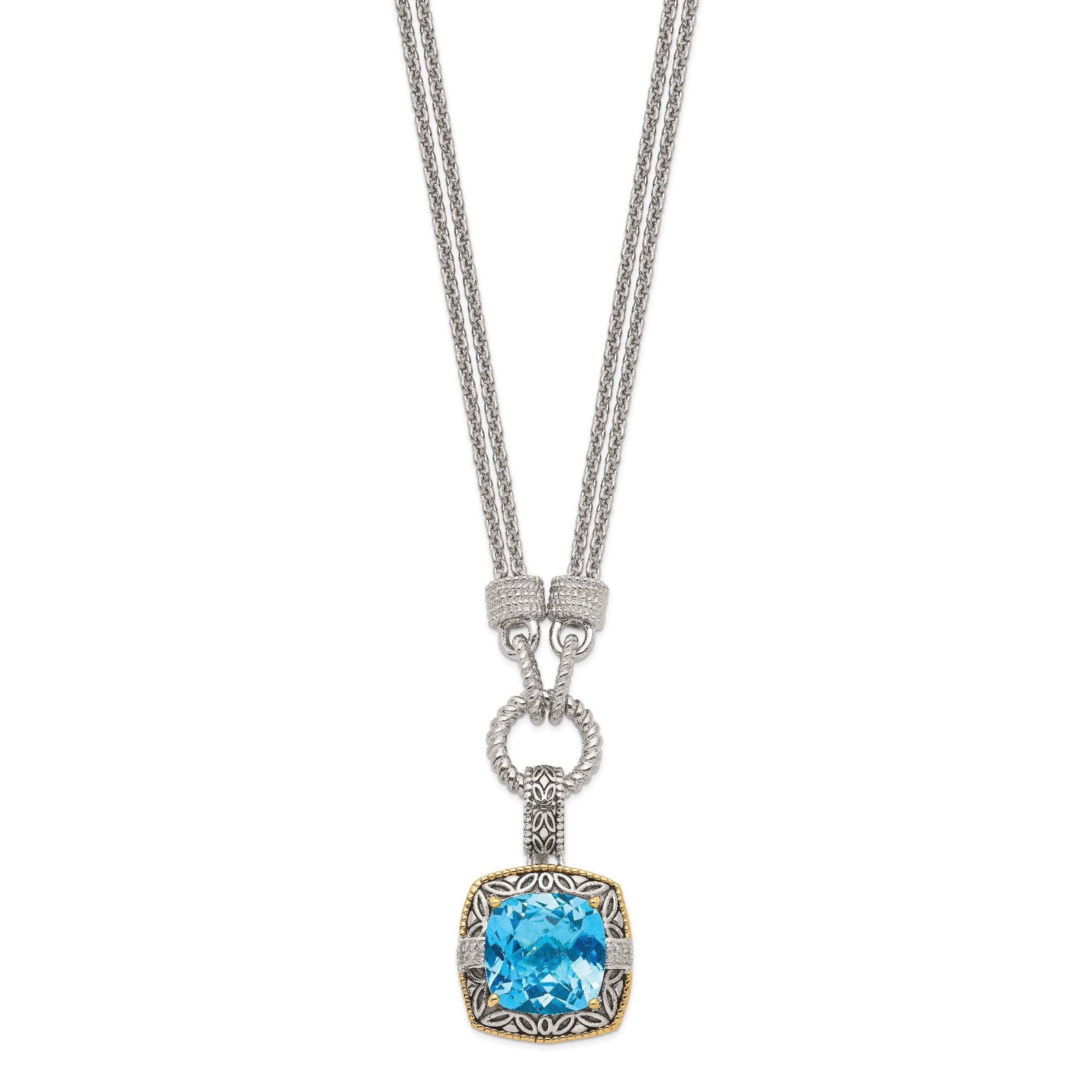 Shey Couture Sterling Silver with 14K Accent 17 Inch Antiqued Sky Blue Topaz and Diamond Necklace with 1 Inch Extender