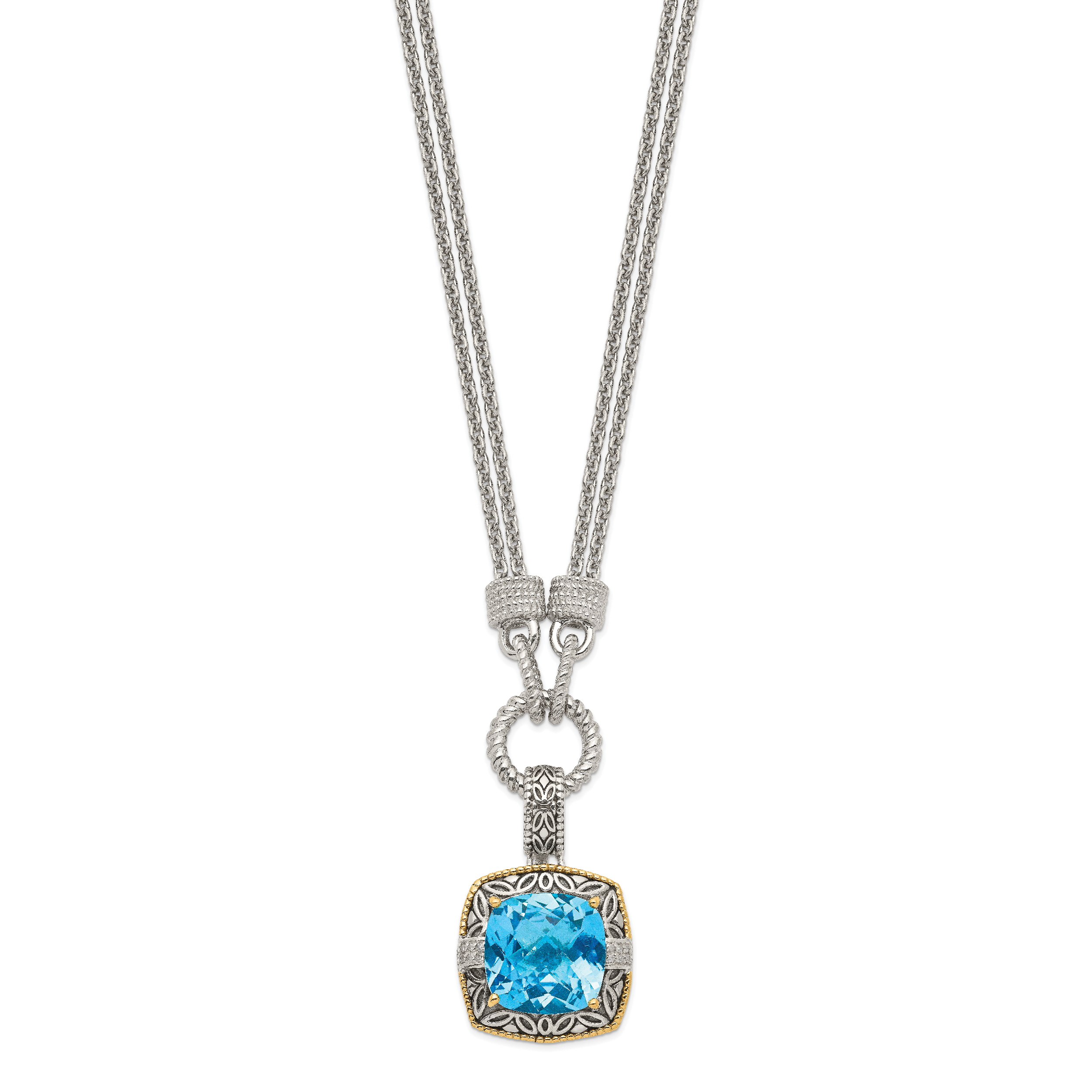 Shey Couture Sterling Silver with 14K Accent 17 Inch Antiqued Sky Blue Topaz and Diamond Necklace with 1 Inch Extender Secondary image
