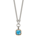 Shey Couture Sterling Silver with 14K Accent 17 Inch Antiqued Sky Blue Topaz and Diamond Necklace with 1 Inch Extender