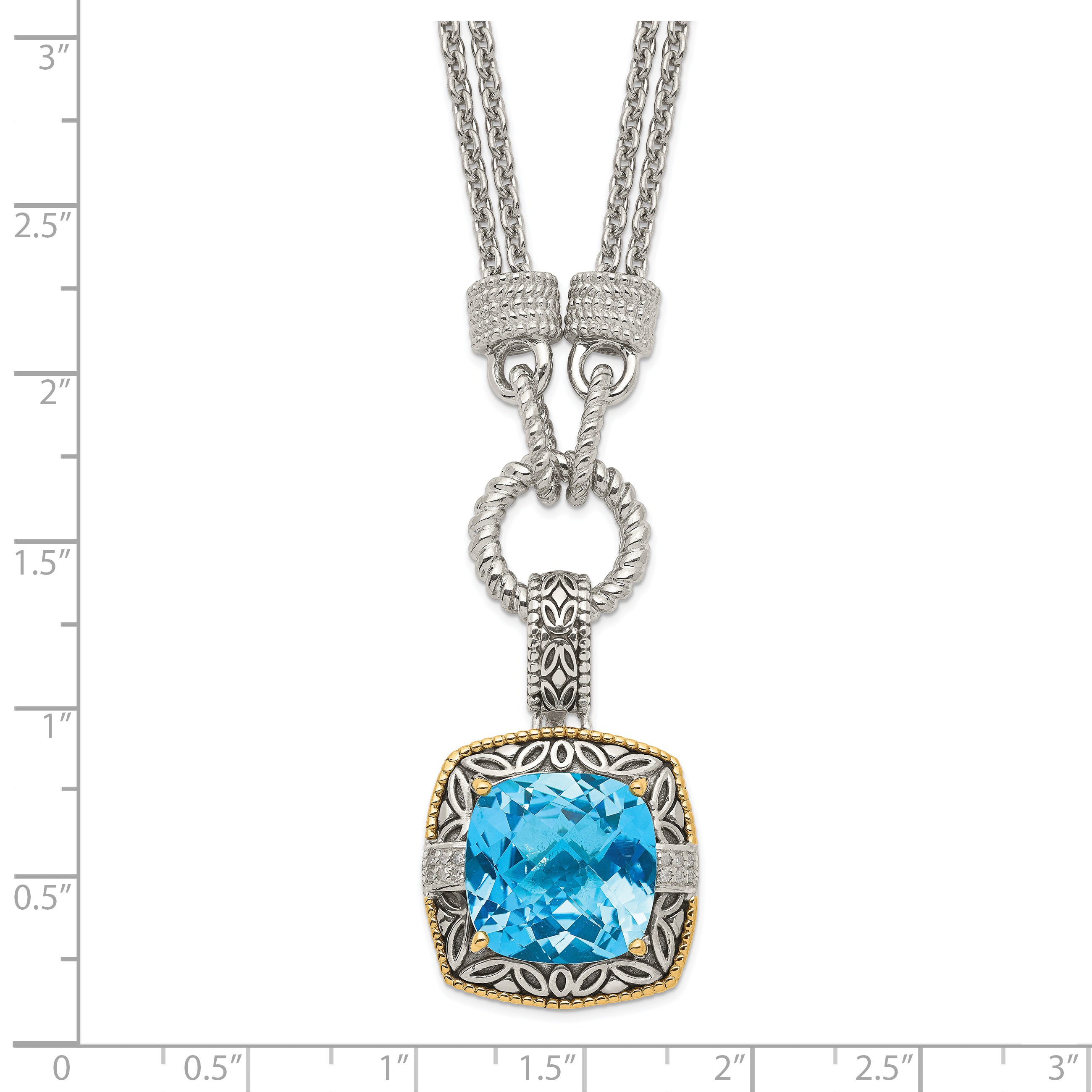 Shey Couture Sterling Silver with 14K Accent 17 Inch Antiqued Sky Blue Topaz and Diamond Necklace with 1 Inch Extender