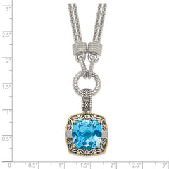 Shey Couture Sterling Silver with 14K Accent 17 Inch Antiqued Sky Blue Topaz and Diamond Necklace with 1 Inch Extender