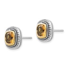 Sophia Jewelers Sterling Silver and 14K Gold Citrine Cushion Earrings