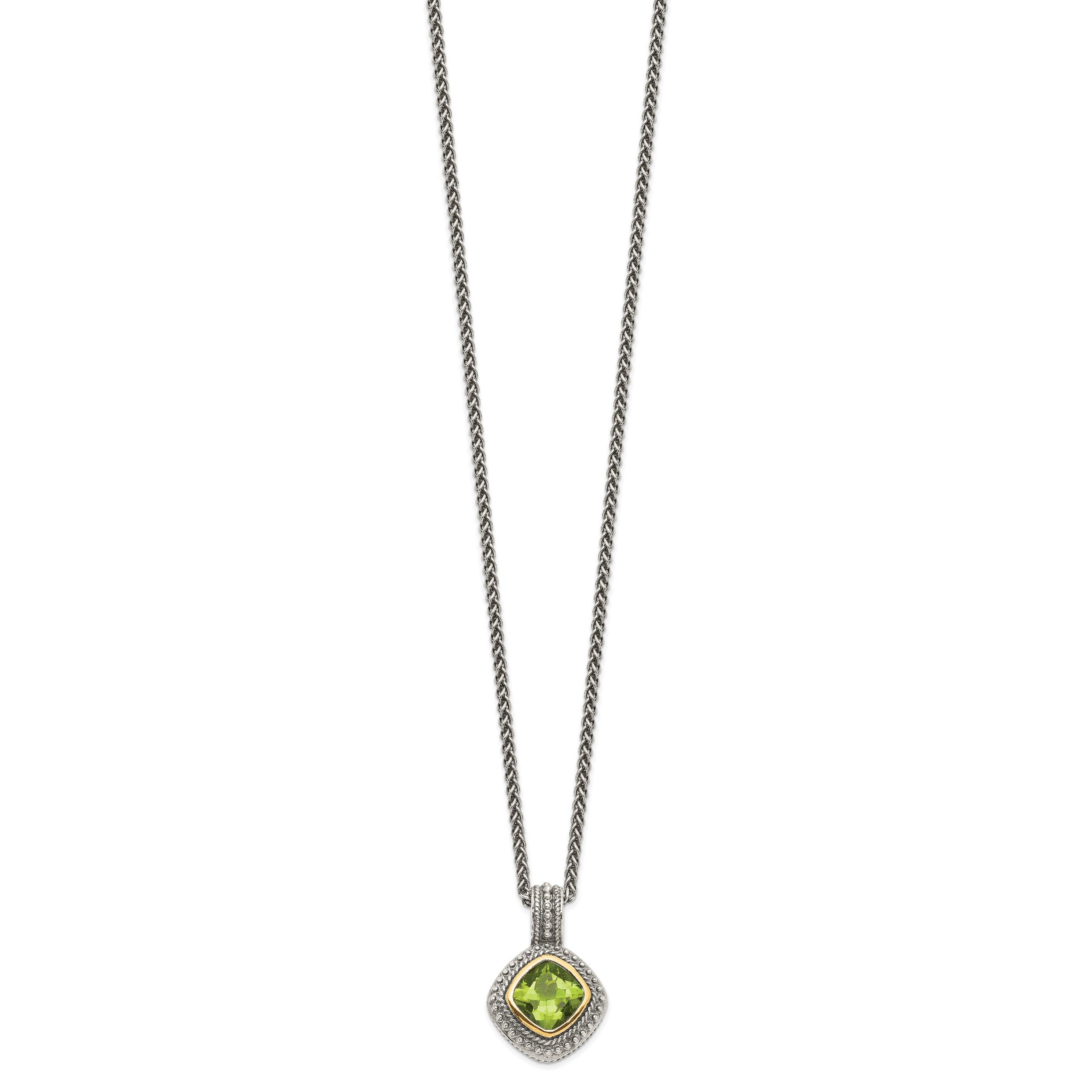 Shey Couture Sterling Silver with 14K Accent 18 Inch Antiqued Cushion Bezel Peridot Necklace
