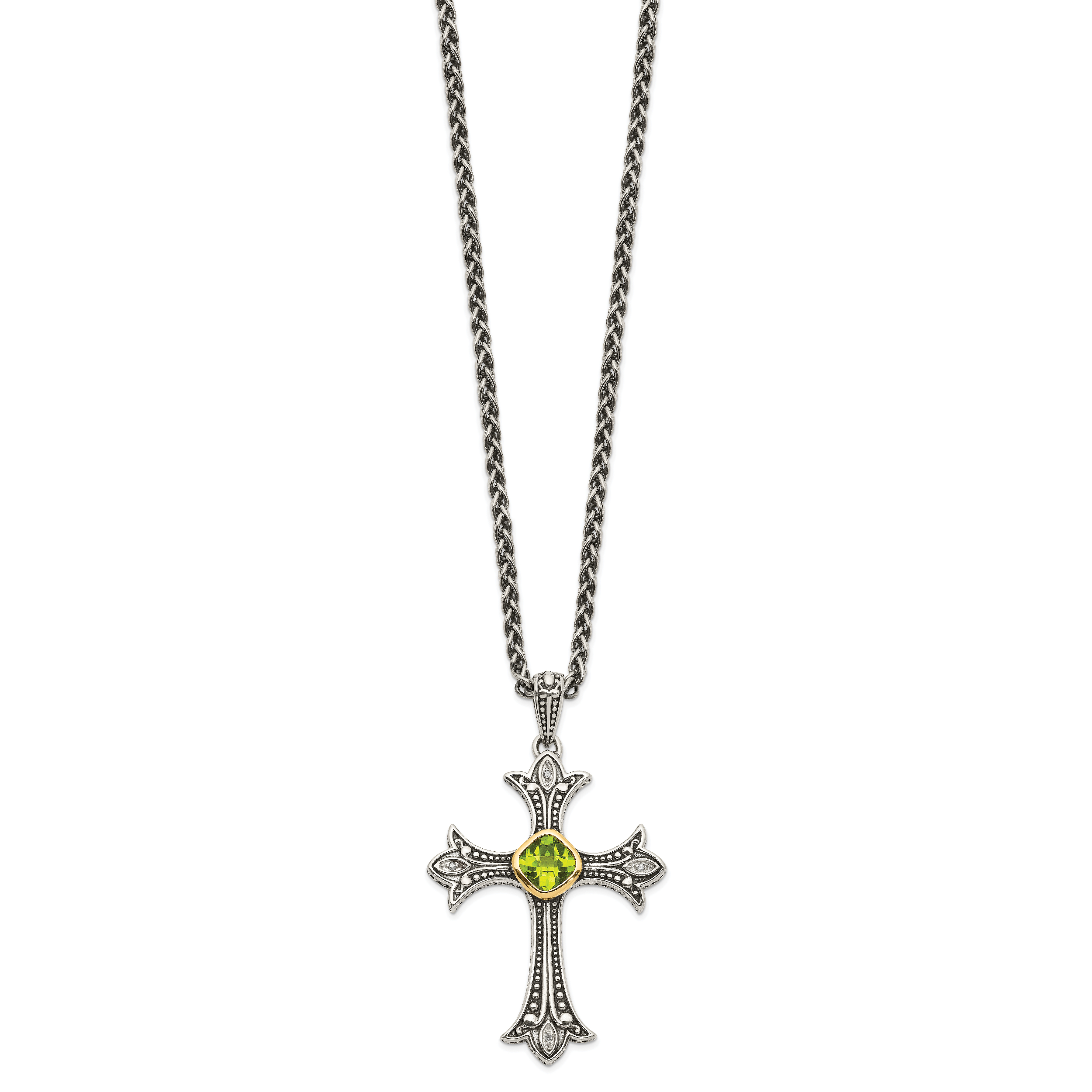 Shey Couture Sterling Silver with 14K Accent 18 Inch Antiqued Diamond and Cushion Bezel Peridot Necklace Secondary image