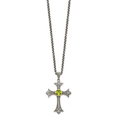 Shey Couture Sterling Silver with 14K Accent 18 Inch Antiqued Diamond and Cushion Bezel Peridot Necklace