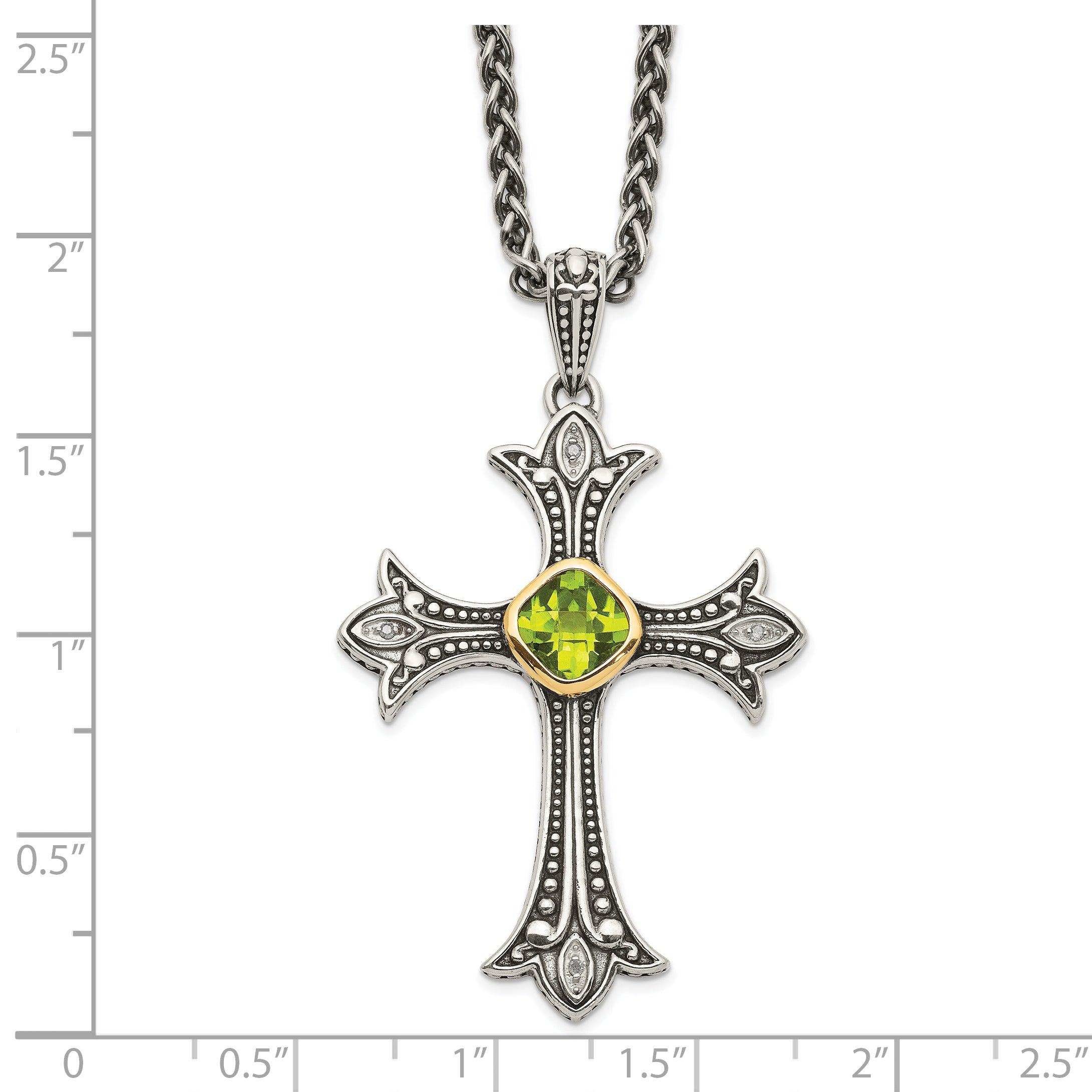 Shey Couture Sterling Silver with 14K Accent 18 Inch Antiqued Diamond and Cushion Bezel Peridot Necklace