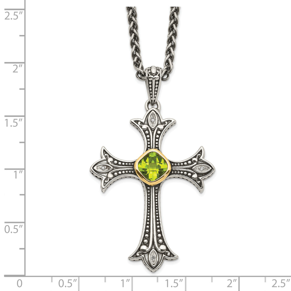 Shey Couture Sterling Silver with 14K Accent 18 Inch Antiqued Diamond and Cushion Bezel Peridot Necklace