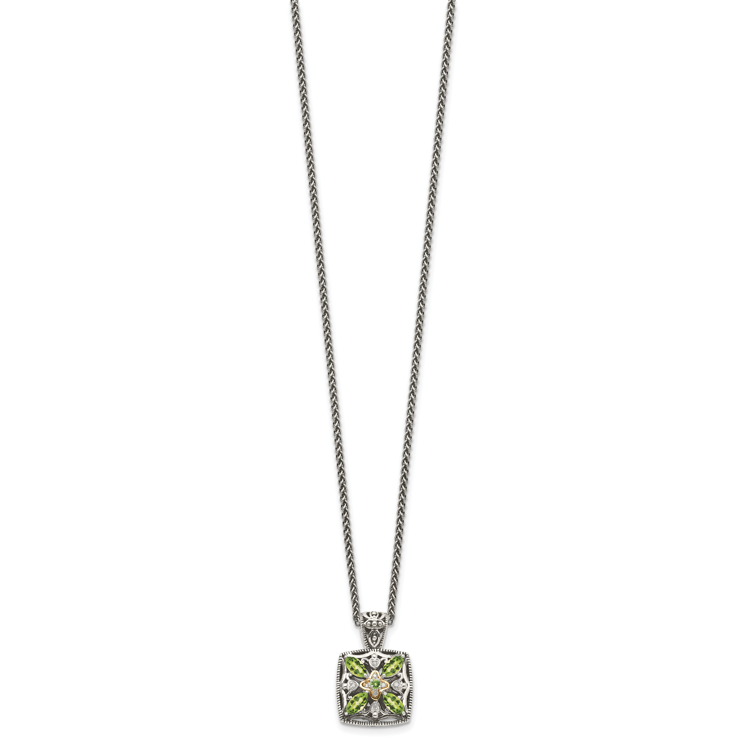 Shey Couture Sterling Silver with 14K Accent 18 Inch Antiqued Diamond and Marquise Peridot Necklace Secondary image