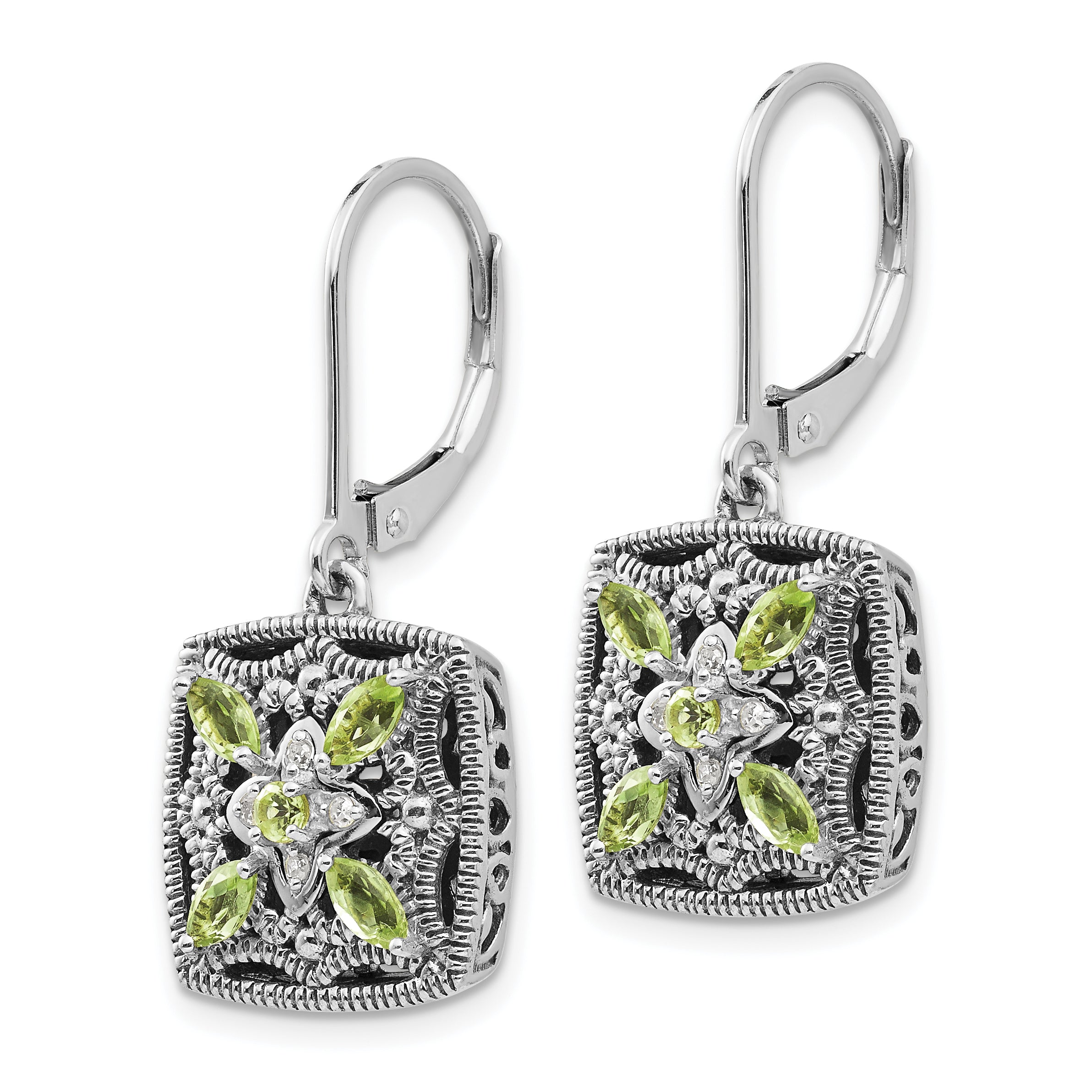 Sophia Jewelers Sterling Silver and 14K Gold Peridot Diamond Leverback Earrings Secondary image