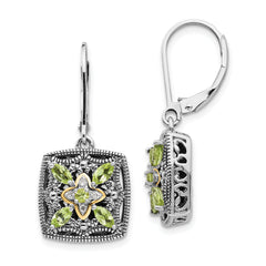 Shey Couture Sterling Silver with 14K Accent Antiqued Diamond and Marquise Peridot Leverback Earrings