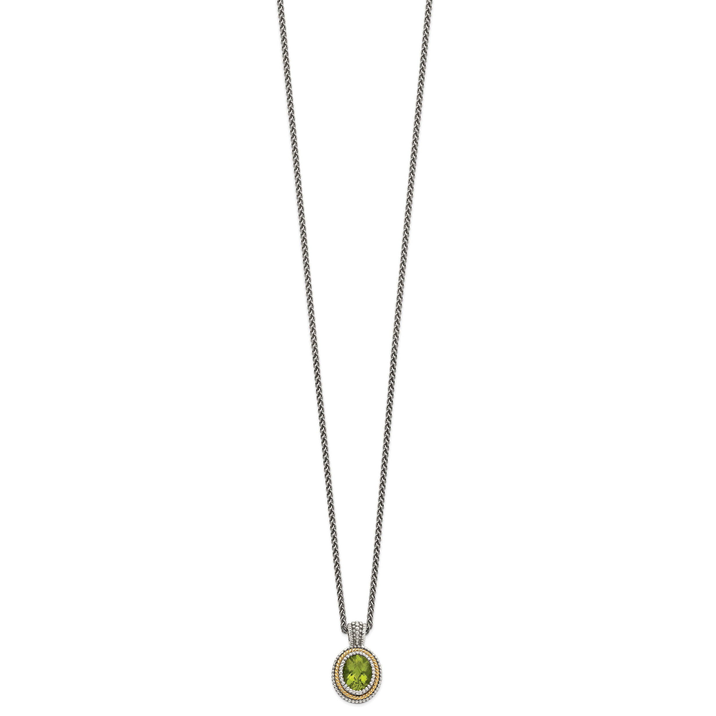 Shey Couture Sterling Silver with 14K Accent 18 Inch Antiqued Oval Bezel Peridot Necklace Secondary image