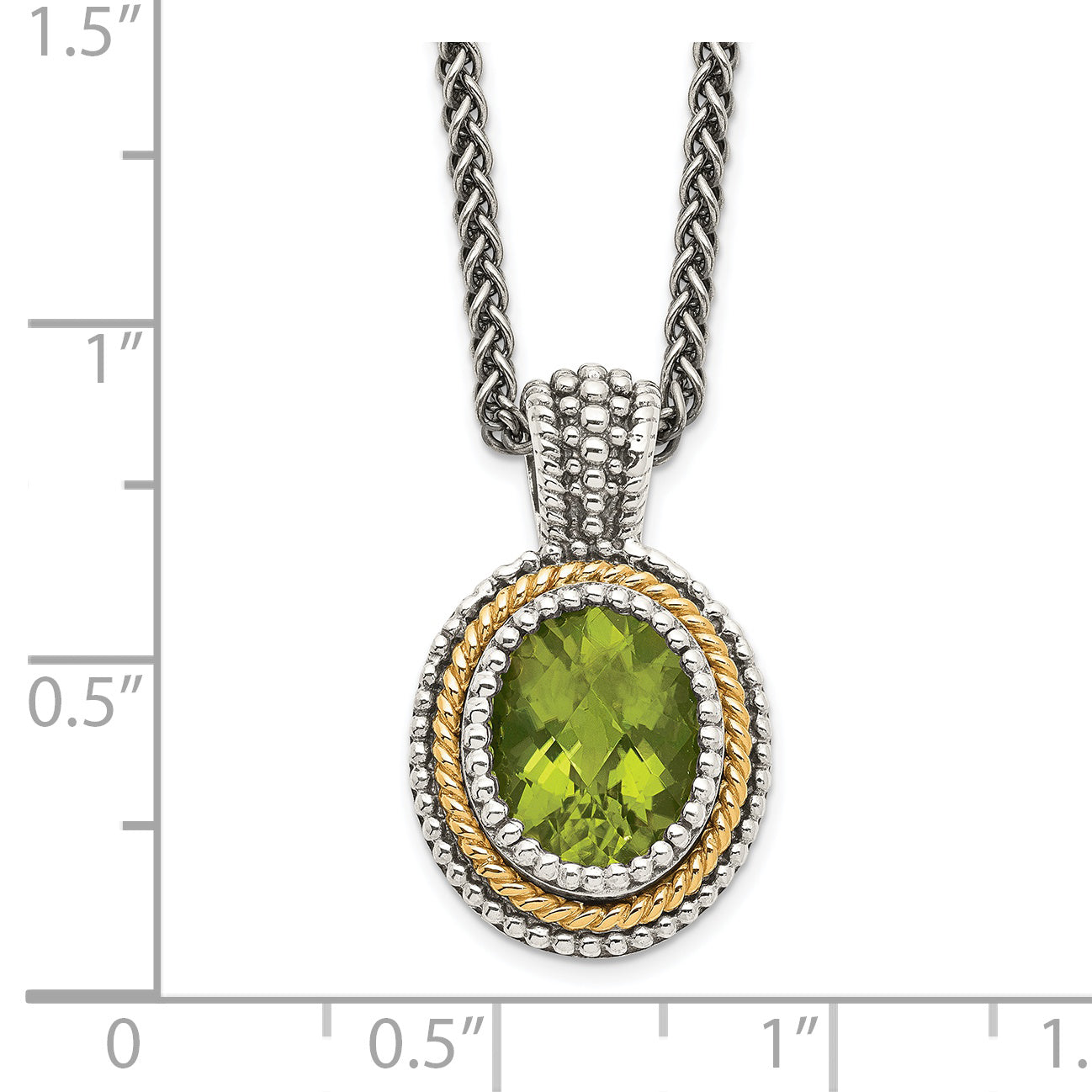 Shey Couture Sterling Silver with 14K Accent 18 Inch Antiqued Oval Bezel Peridot Necklace
