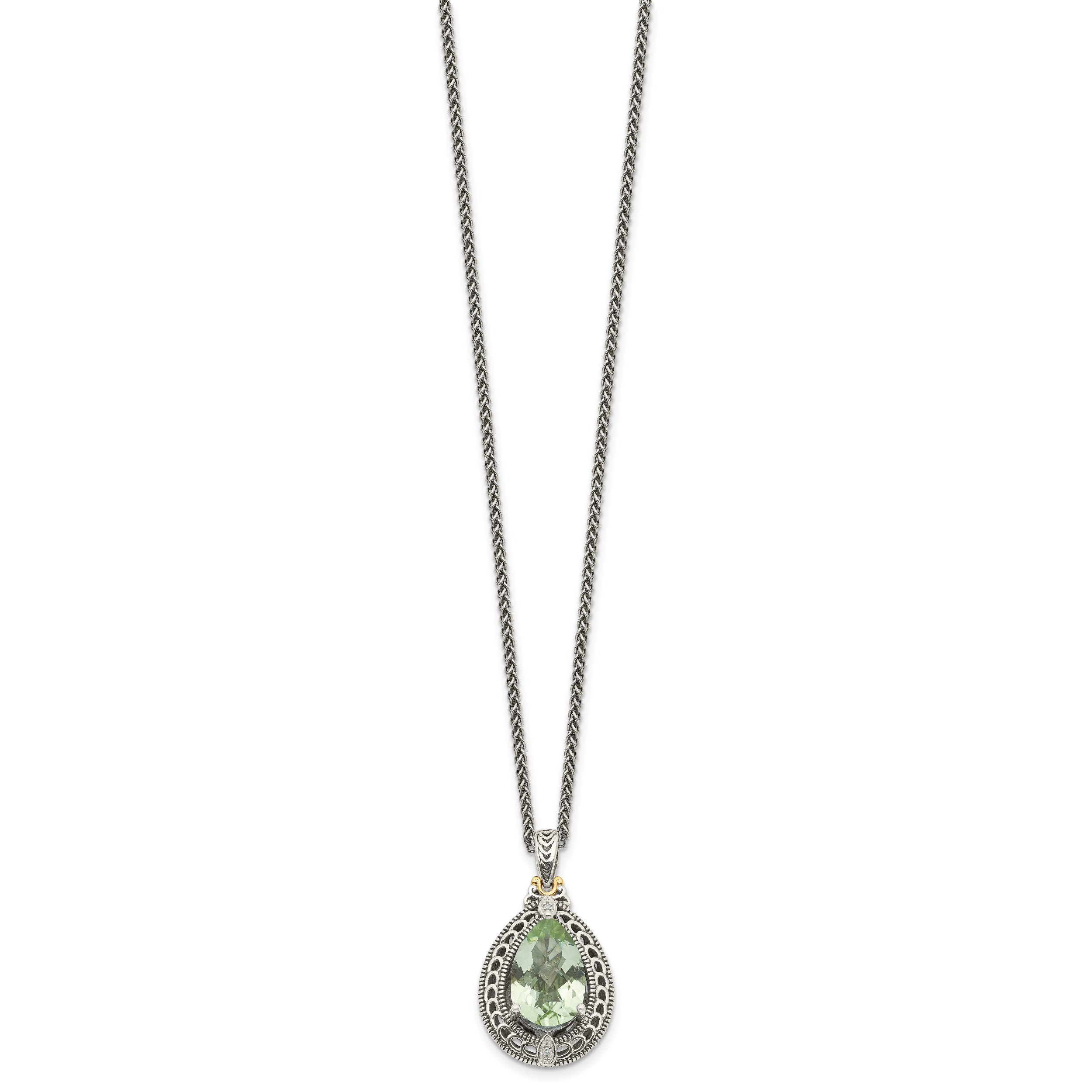 Shey Couture Sterling Silver with 14K Accent 18 Inch Antiqued Diamond and Pear Shaped Green Quartz Necklace Secondary image