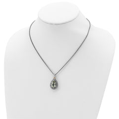 Shey Couture Sterling Silver with 14K Accent 18 Inch Antiqued Diamond and Pear Shaped Green Quartz Necklace