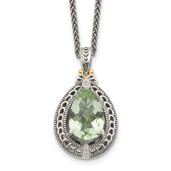 Shey Couture Sterling Silver with 14K Accent 18 Inch Antiqued Diamond and Pear Shaped Green Quartz Necklace