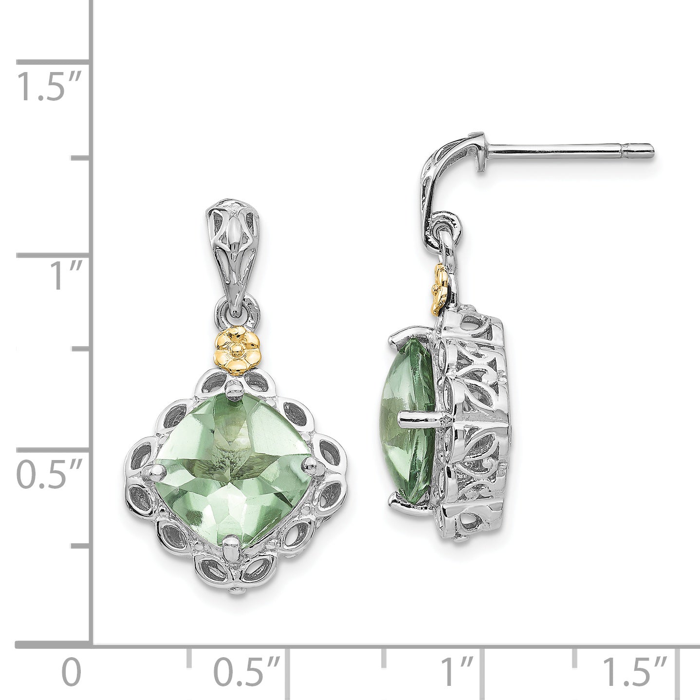 Sophia Jewelers Prasiolite Sterling Silver Gold Accent Dangle Earrings