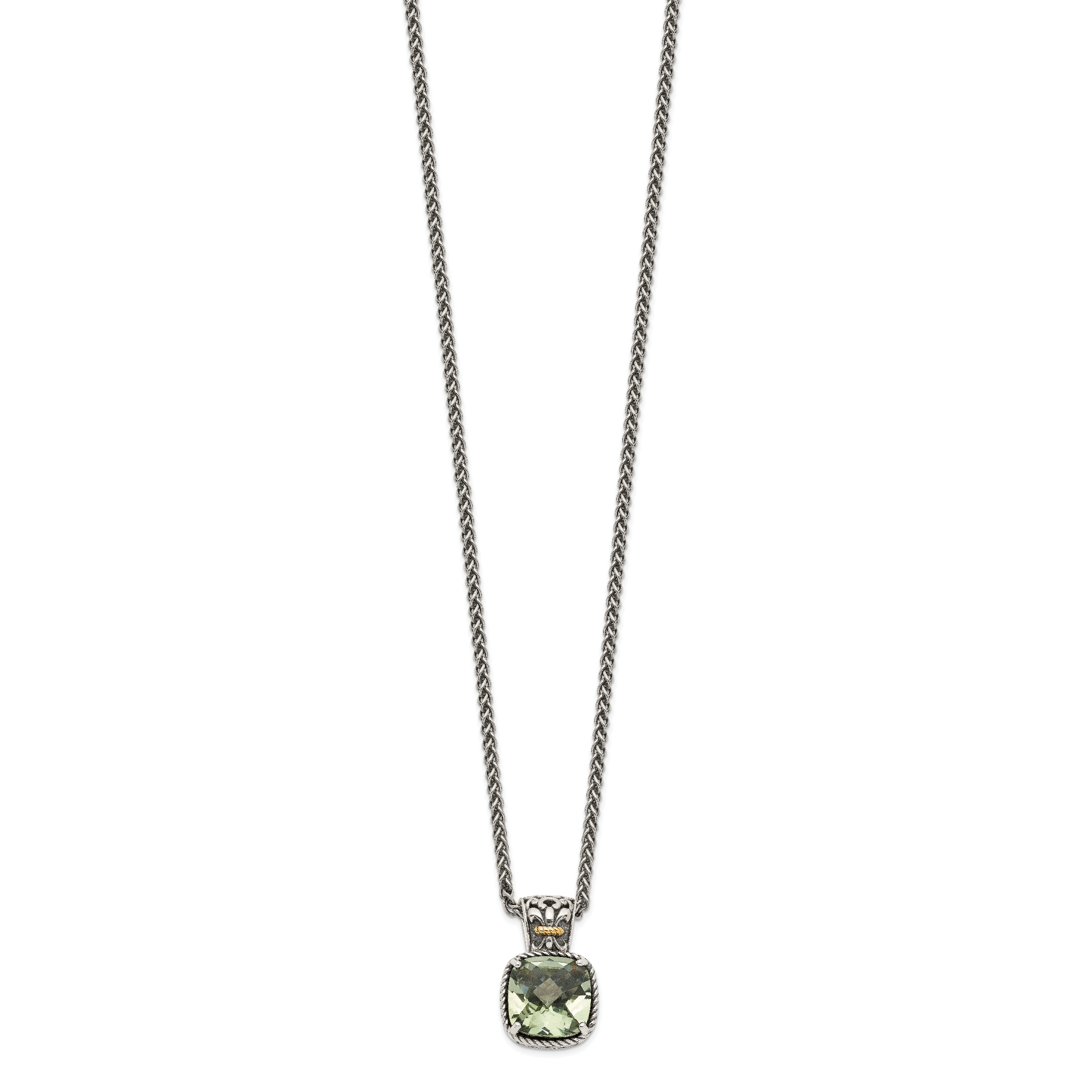 Shey Couture Sterling Silver with 14K Accent 18 Inch Antiqued Cushion Green Quartz Necklace Secondary image