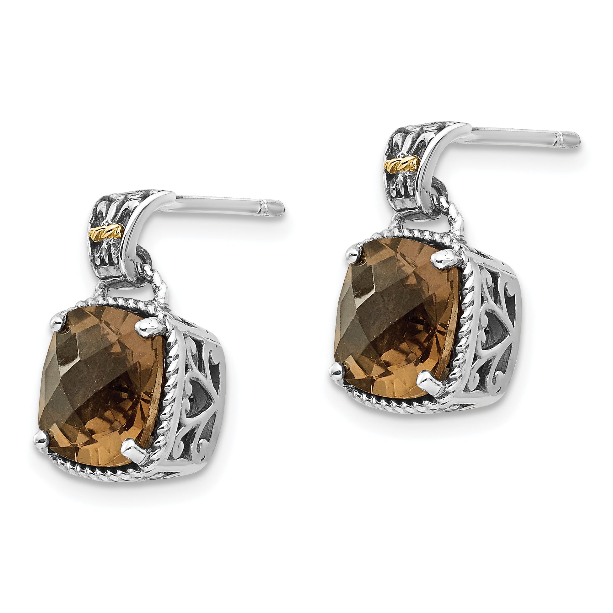 Shey Couture Sterling Silver 14K Accented Smoky Quartz Dangle Earrings