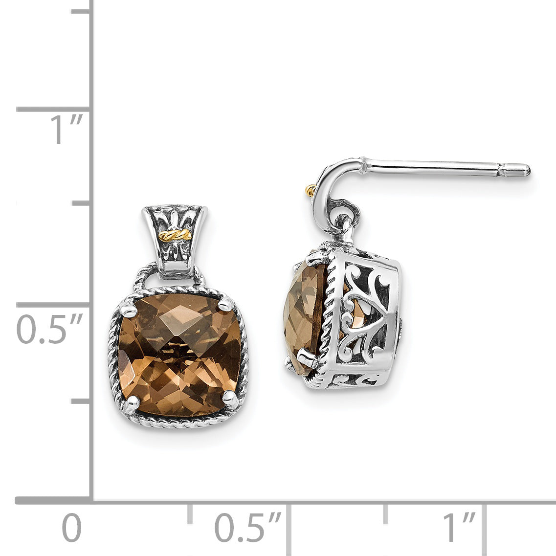 Shey Couture Sterling Silver 14K Accented Smoky Quartz Dangle Earrings