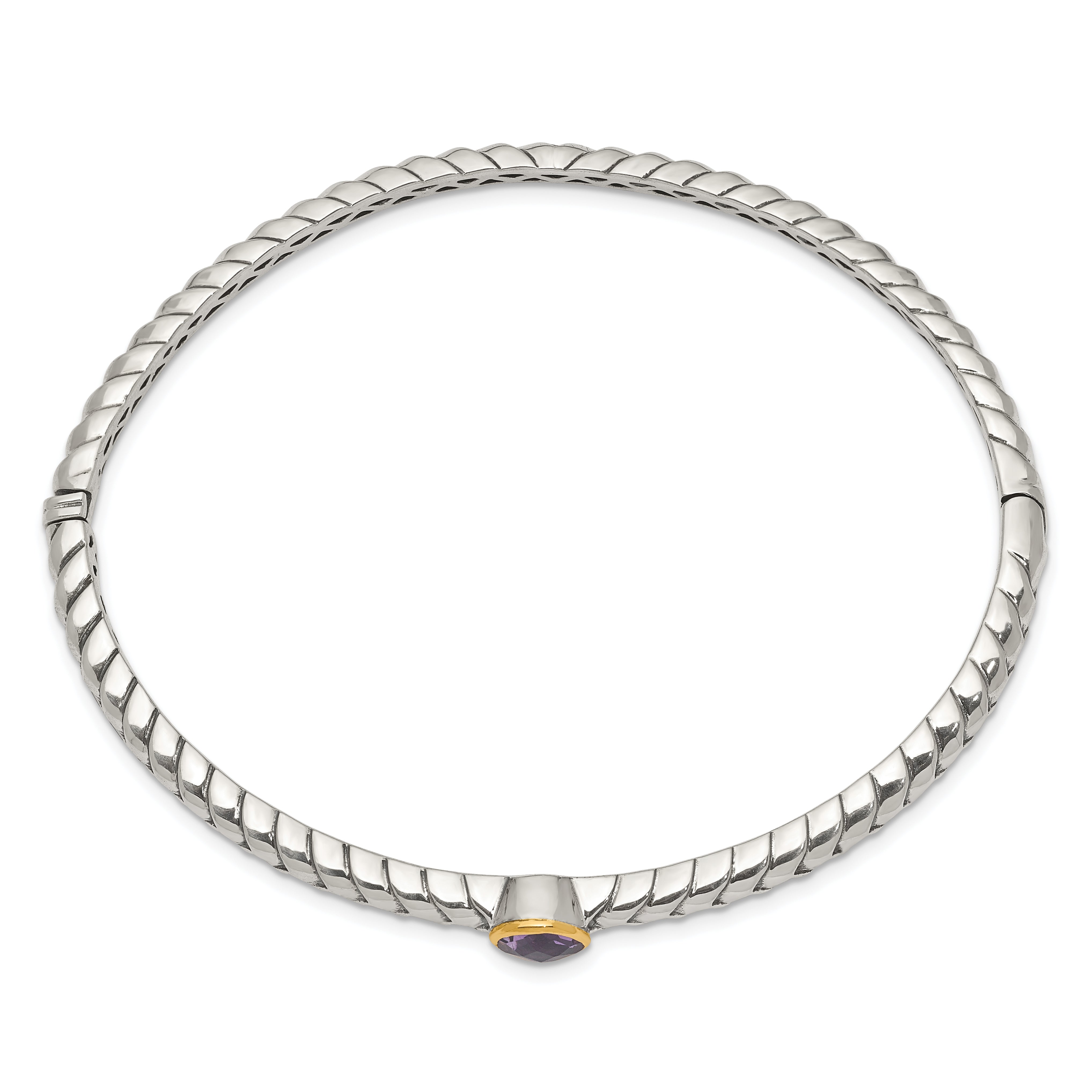 Sophia Jewelers Sterling Silver Bangle with 14K Gold Accent & Amethyst