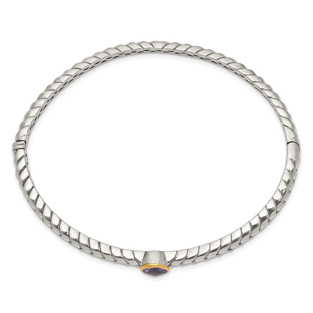 Sophia Jewelers Sterling Silver Bangle with 14K Gold Accent & Amethyst