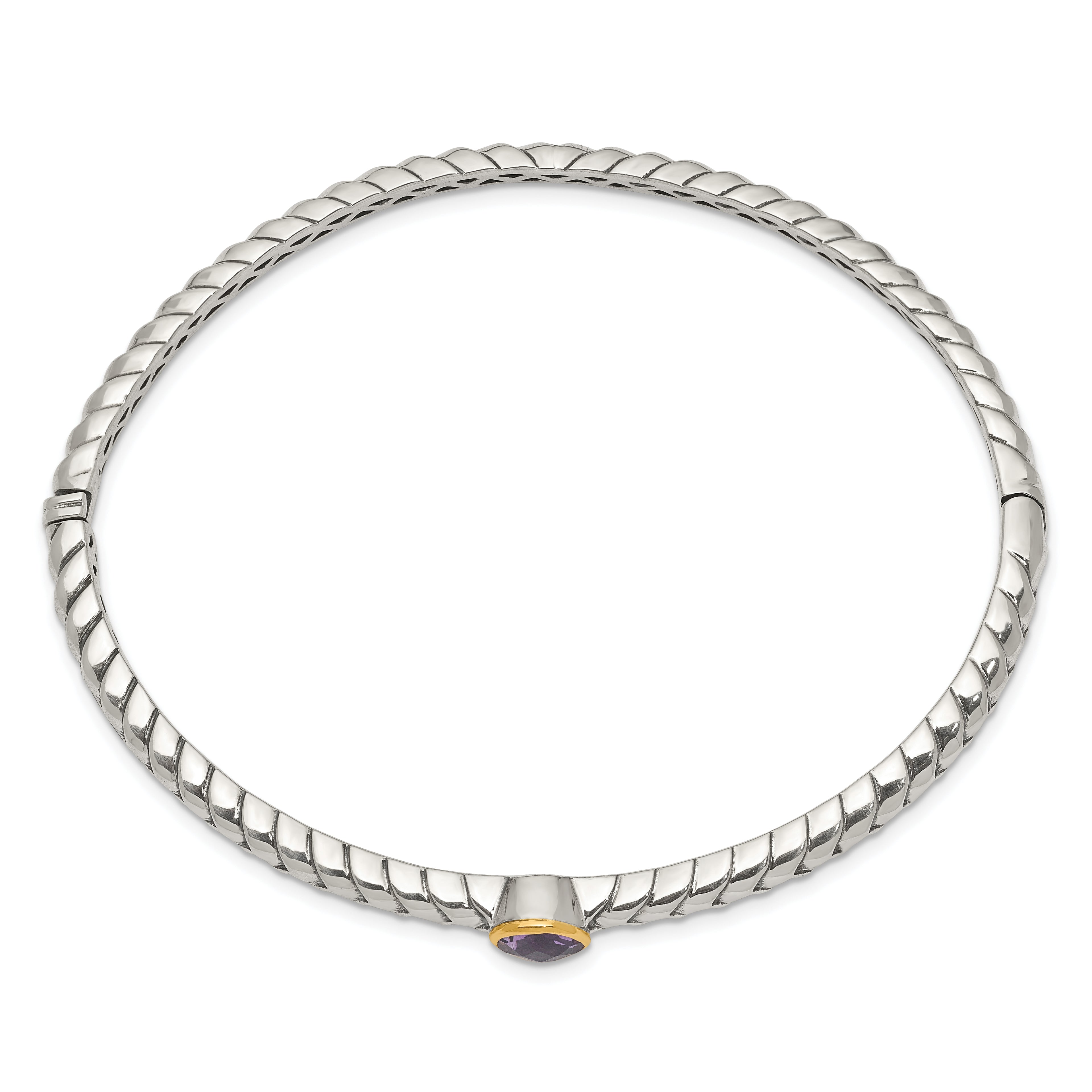 Sophia Jewelers Sterling Silver Bangle with 14K Gold Accent & Amethyst