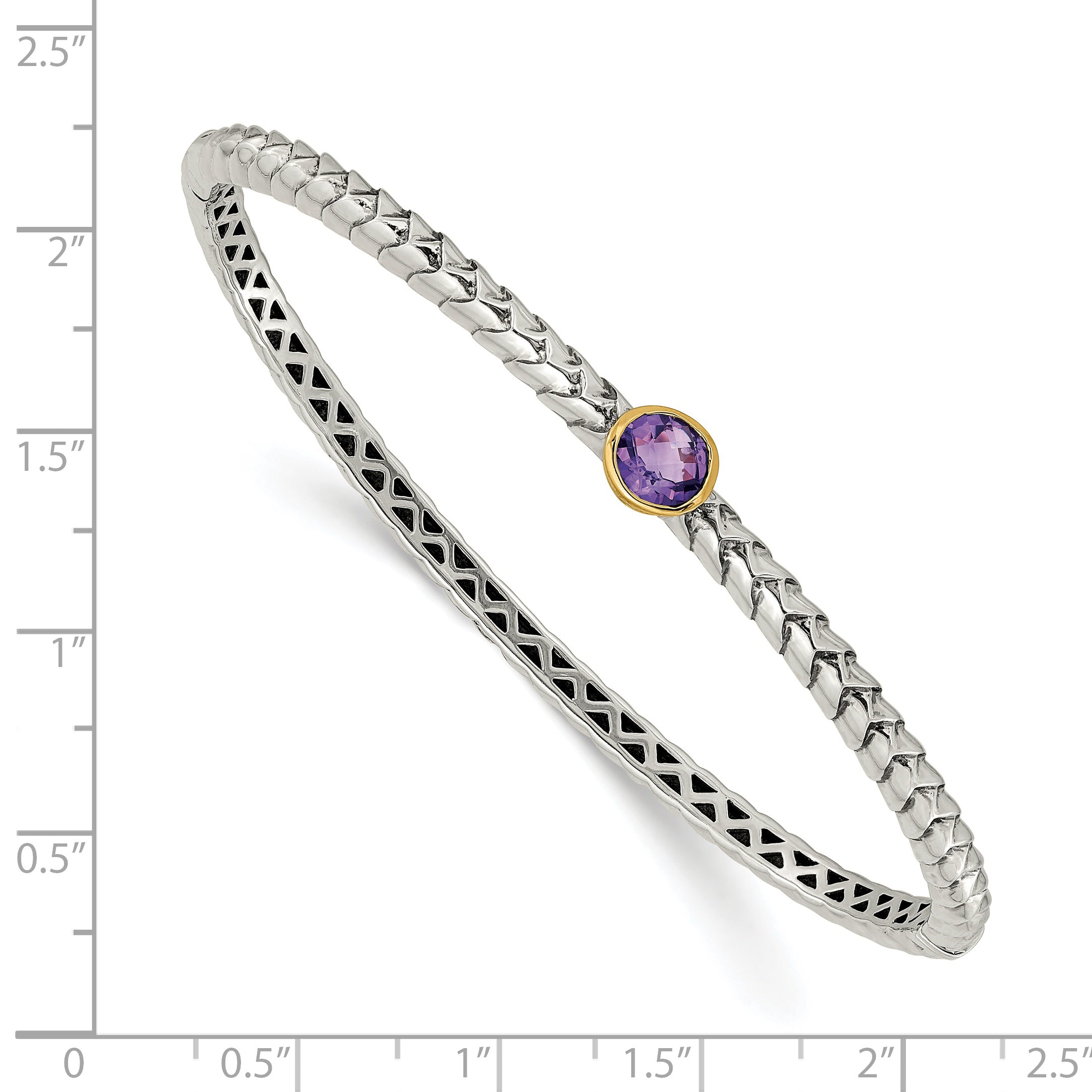 Sophia Jewelers Sterling Silver Bangle with 14K Gold Accent & Amethyst