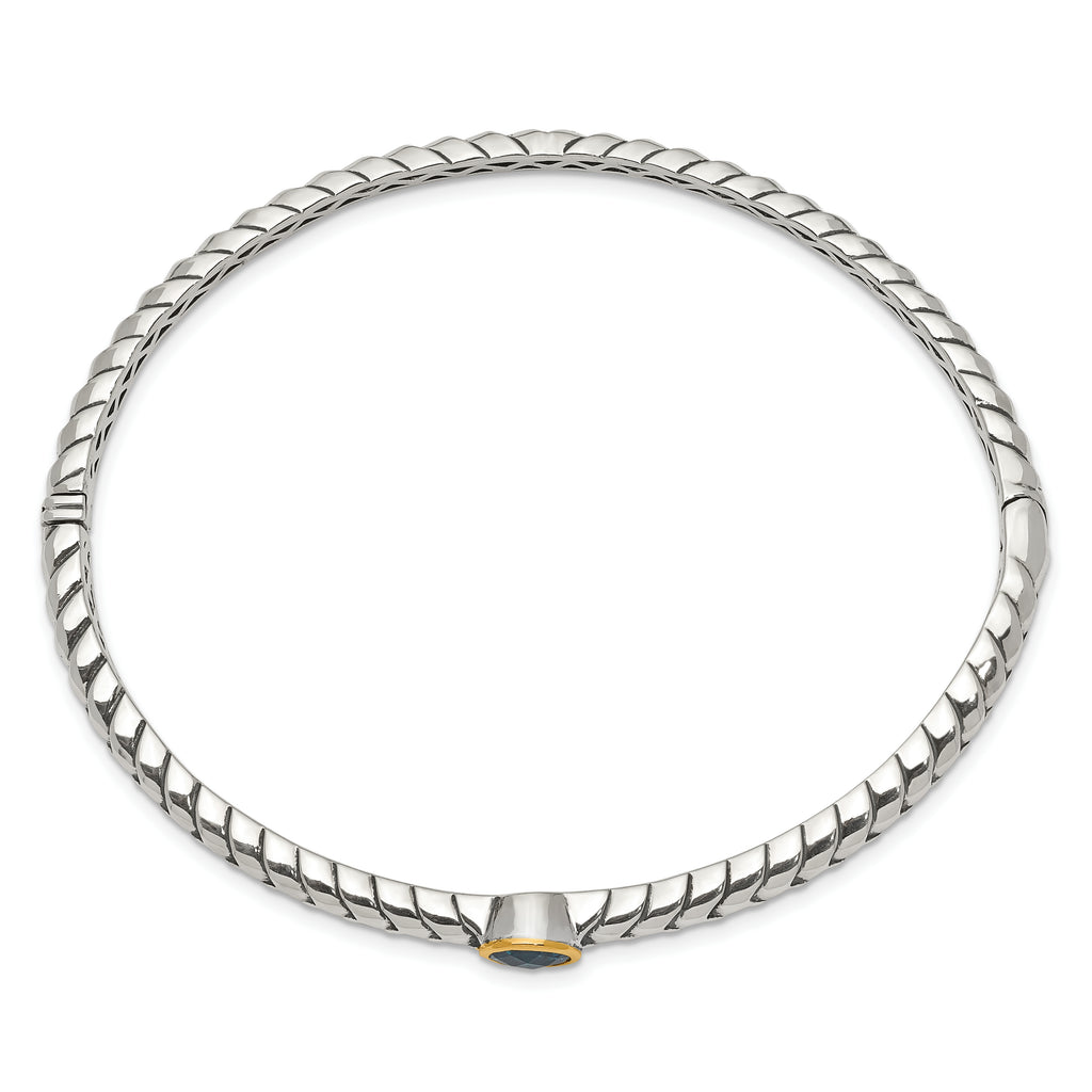 Sophia Jewelers: Sterling Silver & 14K Gold Blue Topaz Bangle Elegant Vintage Style