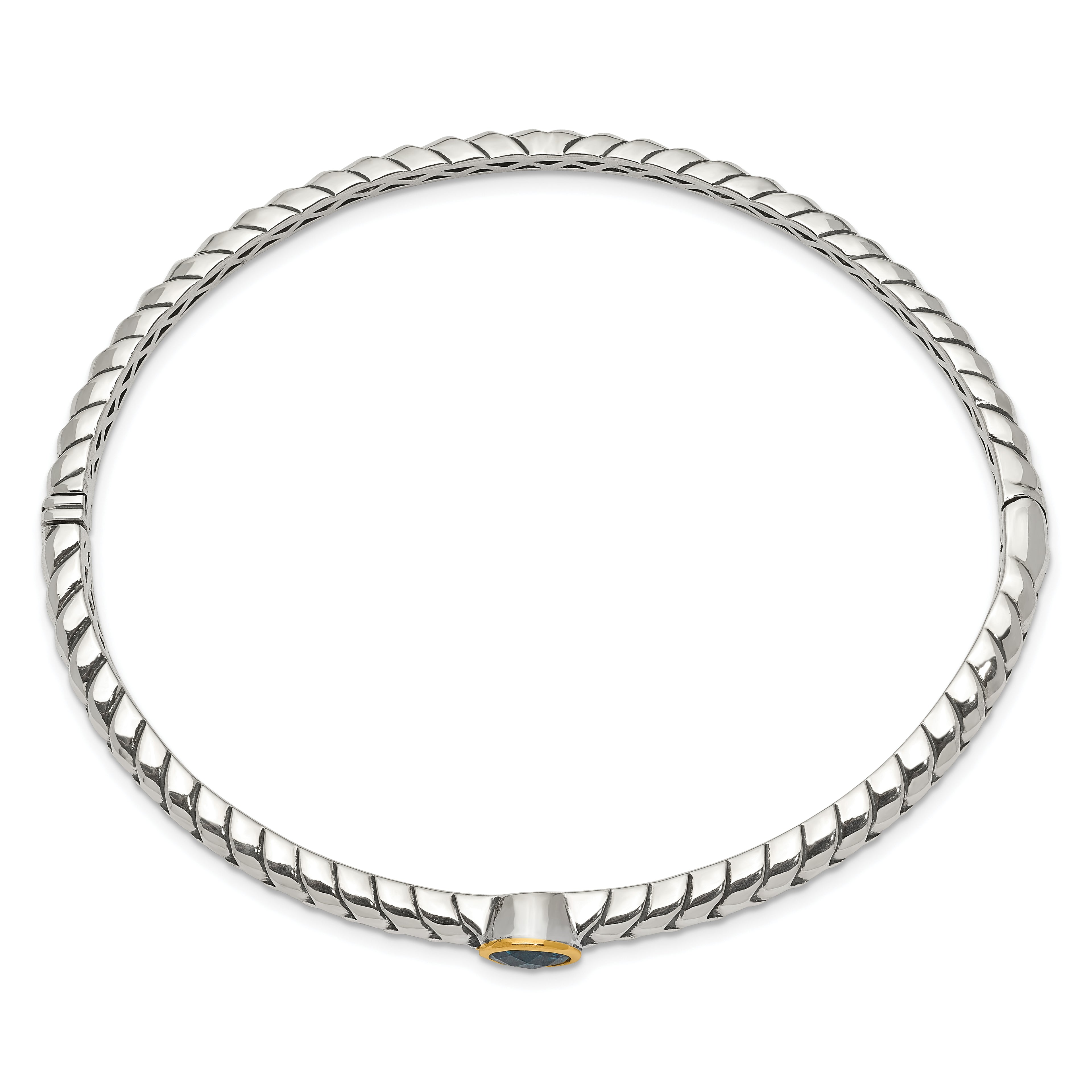 Sophia Jewelers: Sterling Silver & 14K Gold Blue Topaz Bangle Elegant Vintage Style