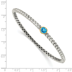 Shey Couture Sterling Silver Antiqued with 14K Accent Round Bezel Blue Topaz Bangle Bracelet