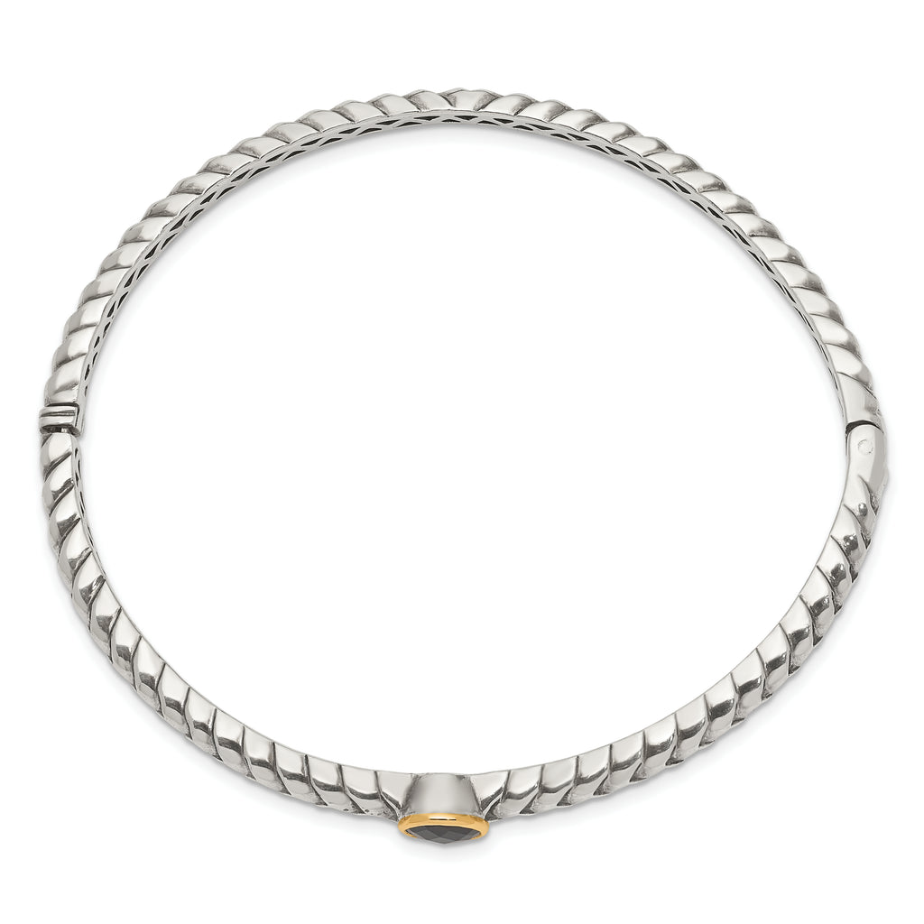 Sophia Jewelers Sterling Silver & 14K Gold Black Onyx Hinged Bangle Bracelet