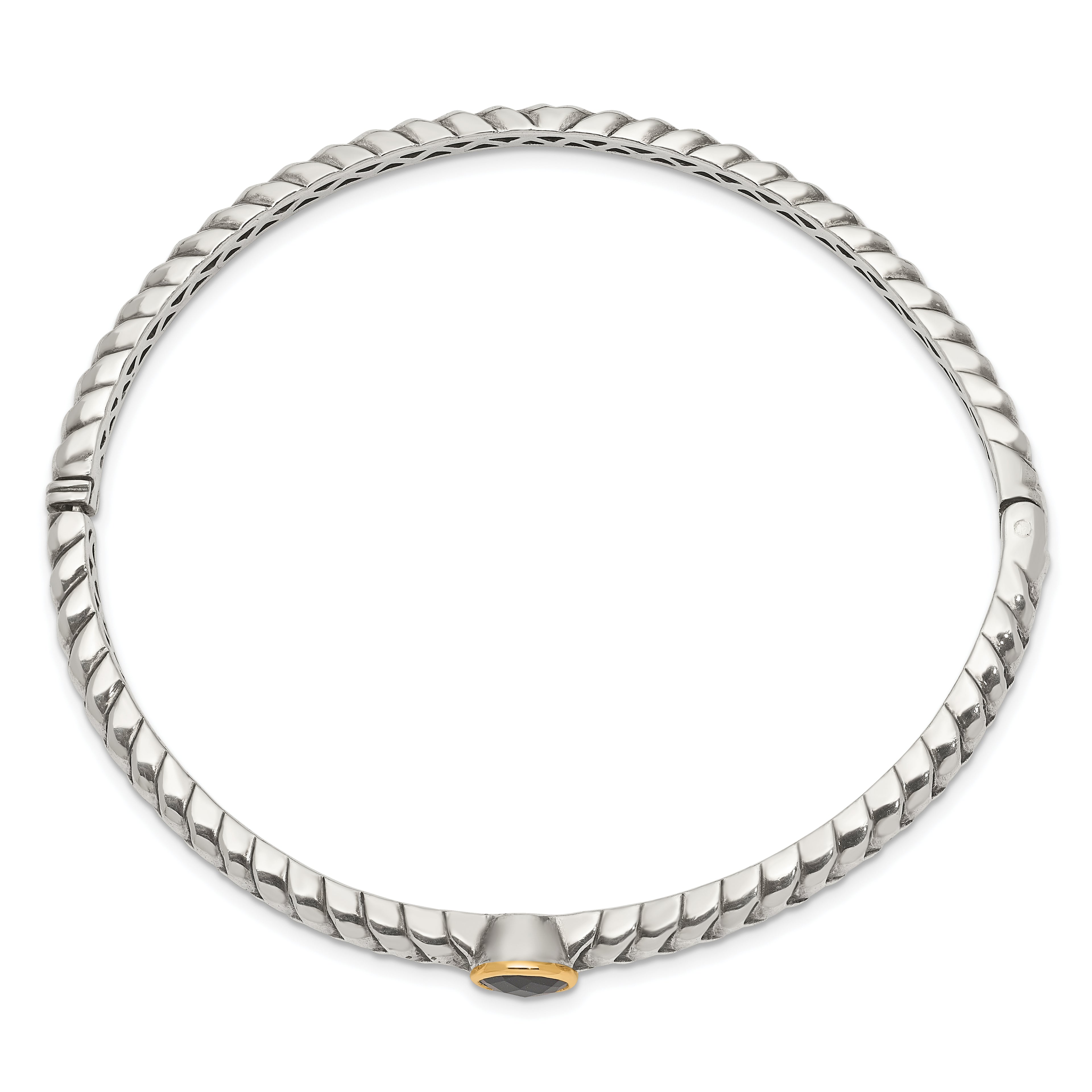 Sophia Jewelers Sterling Silver & 14K Gold Black Onyx Hinged Bangle Bracelet