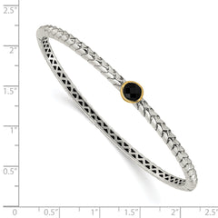 Shey Couture Sterling Silver with 14K Accent Antiqued Checkerboard-cut Black Onyx Hinged Bangle Bracelet